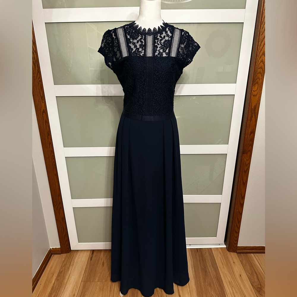 Miusol Navy Blue Lace Bodice Maxi Dress